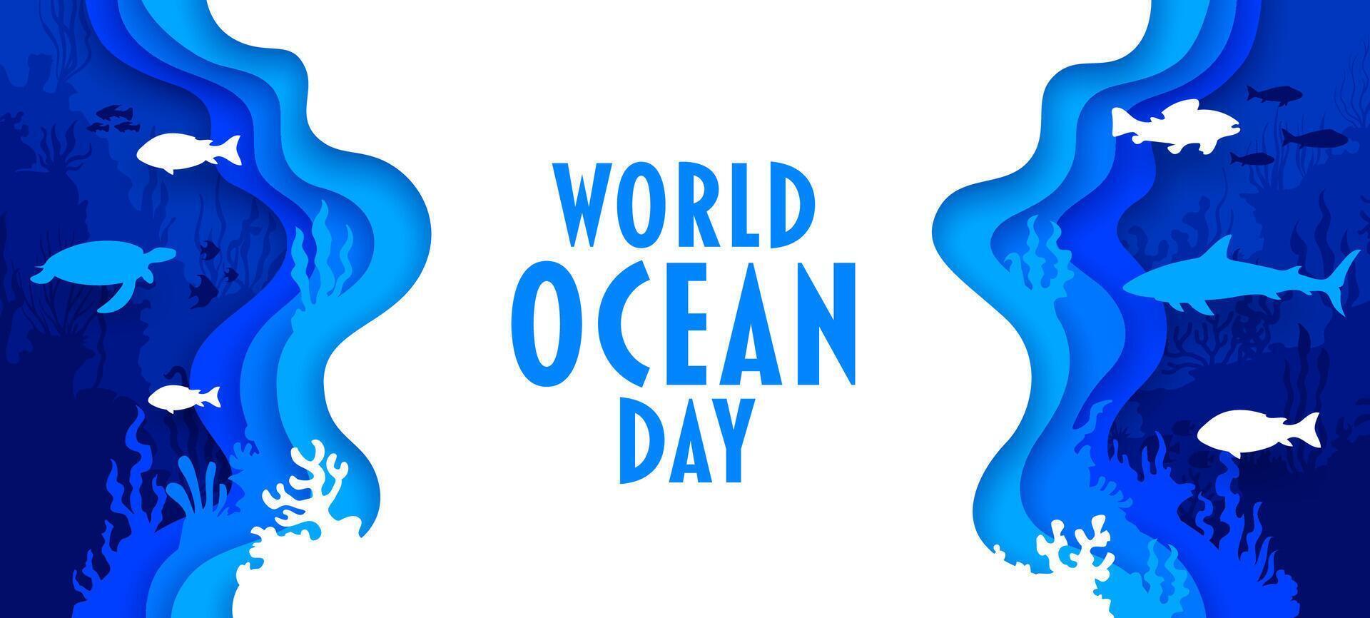 World ocean day background with fish and coral vector
