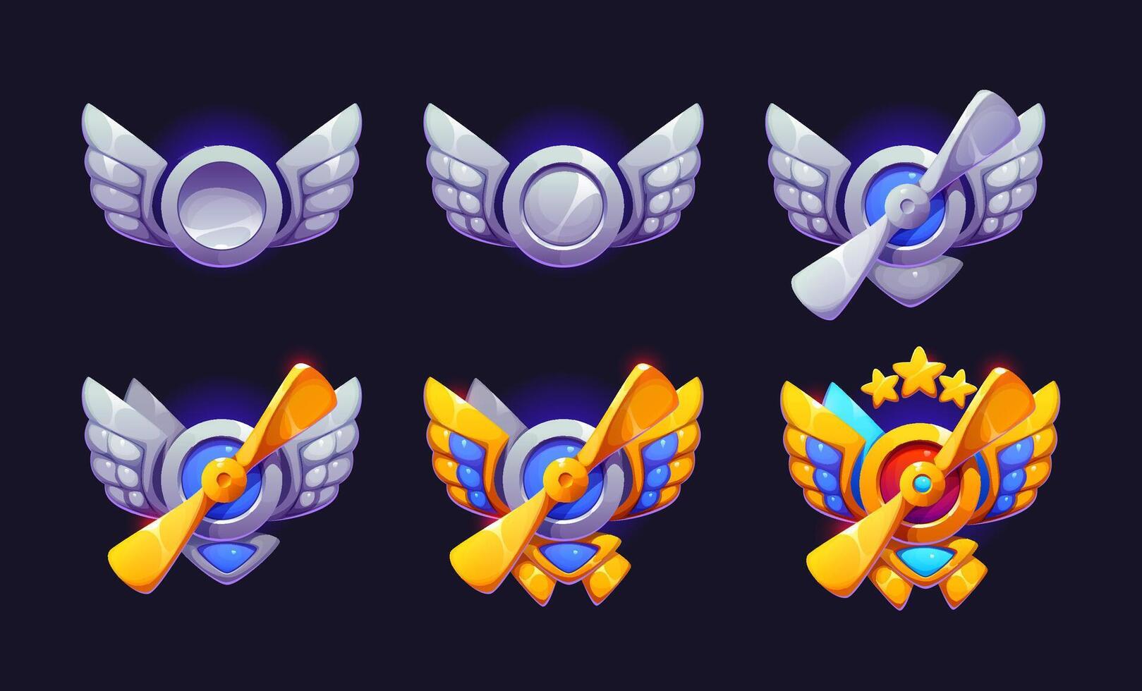Aviation plane game rank badge, level medals vector