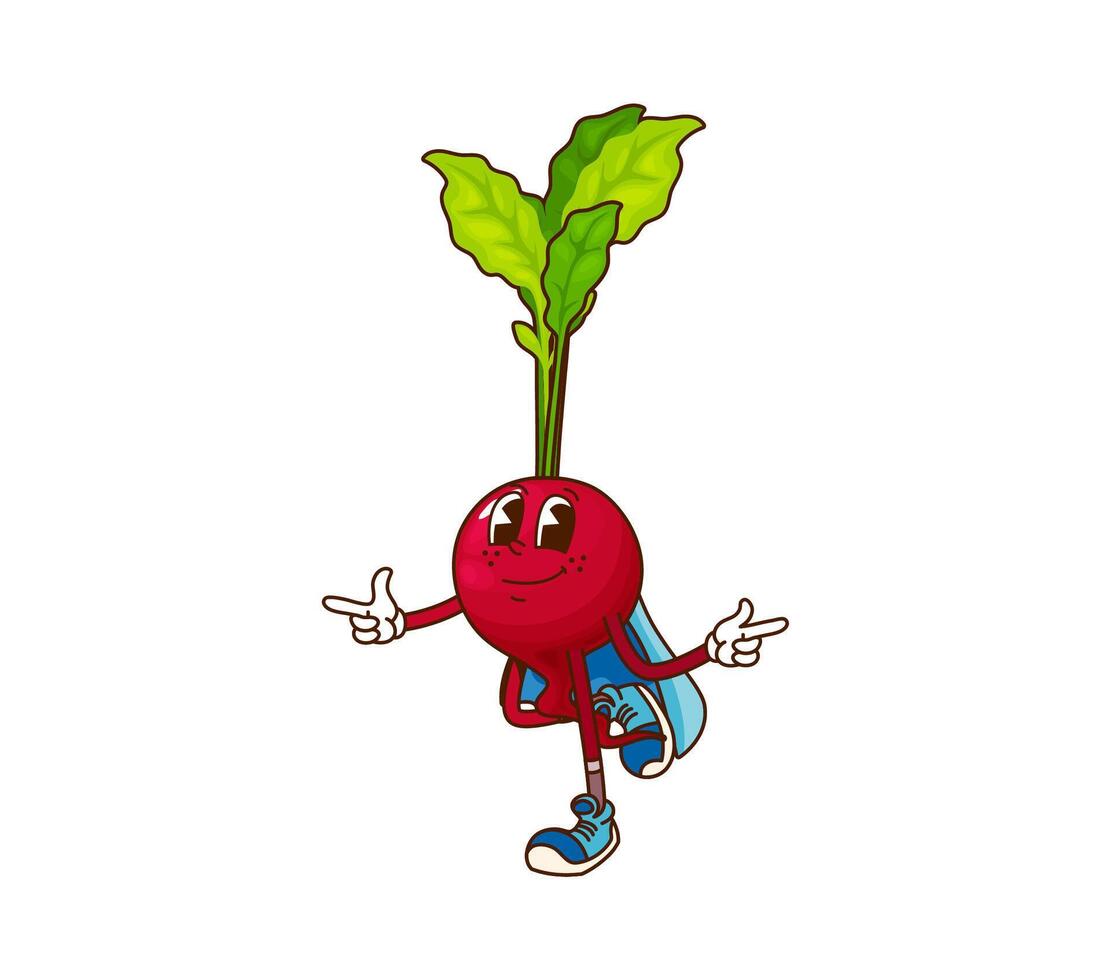 Cartoon groovy radish Halloween wizard character vector