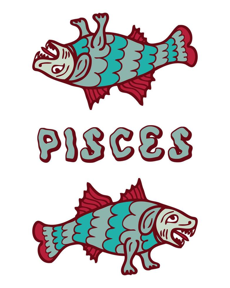 Pisces hand drawn zodiac symbol in ancient sketch style. Perfect print for tee, sticker, card, poster. Doodle illustration. vector