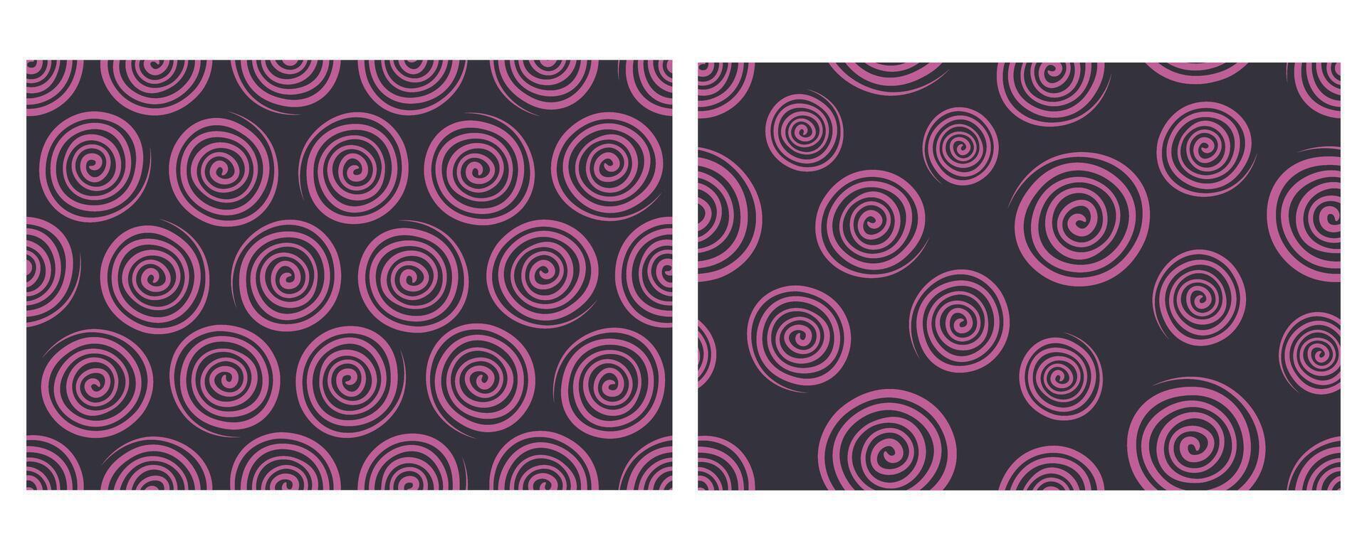 Spiral seamless pattern. Vortex backgrounds set. Modern geometric design. Abstract Looped Spiral ornaments. Decorative repetit circular pink elements on black background. illustration vector