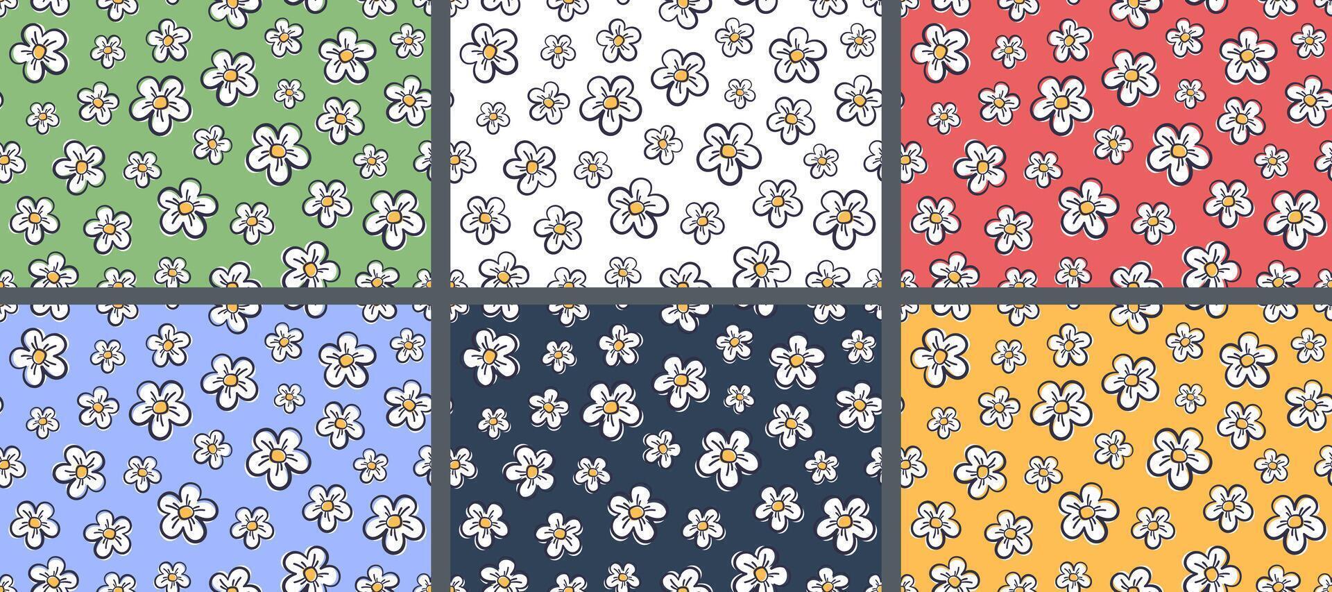 Set of flowers seamless pattern. Nature background of various botanical elements. Camomile flowers. Nature background of various botanical elements. Daisies flowers. illustration vector