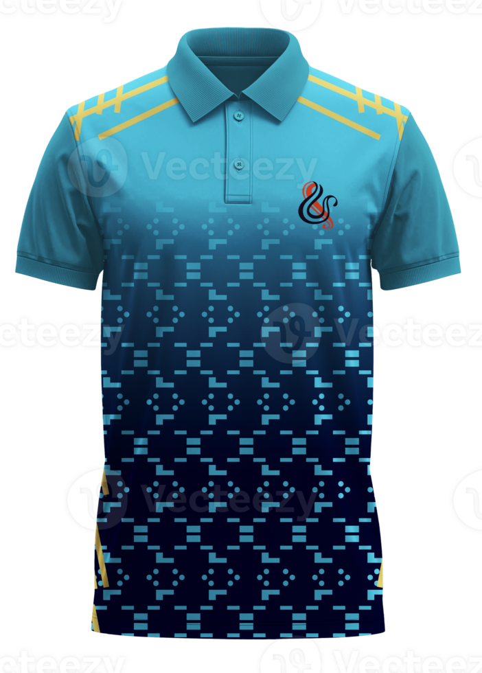 The polo shirt is designed with a blue and yellow pattern png