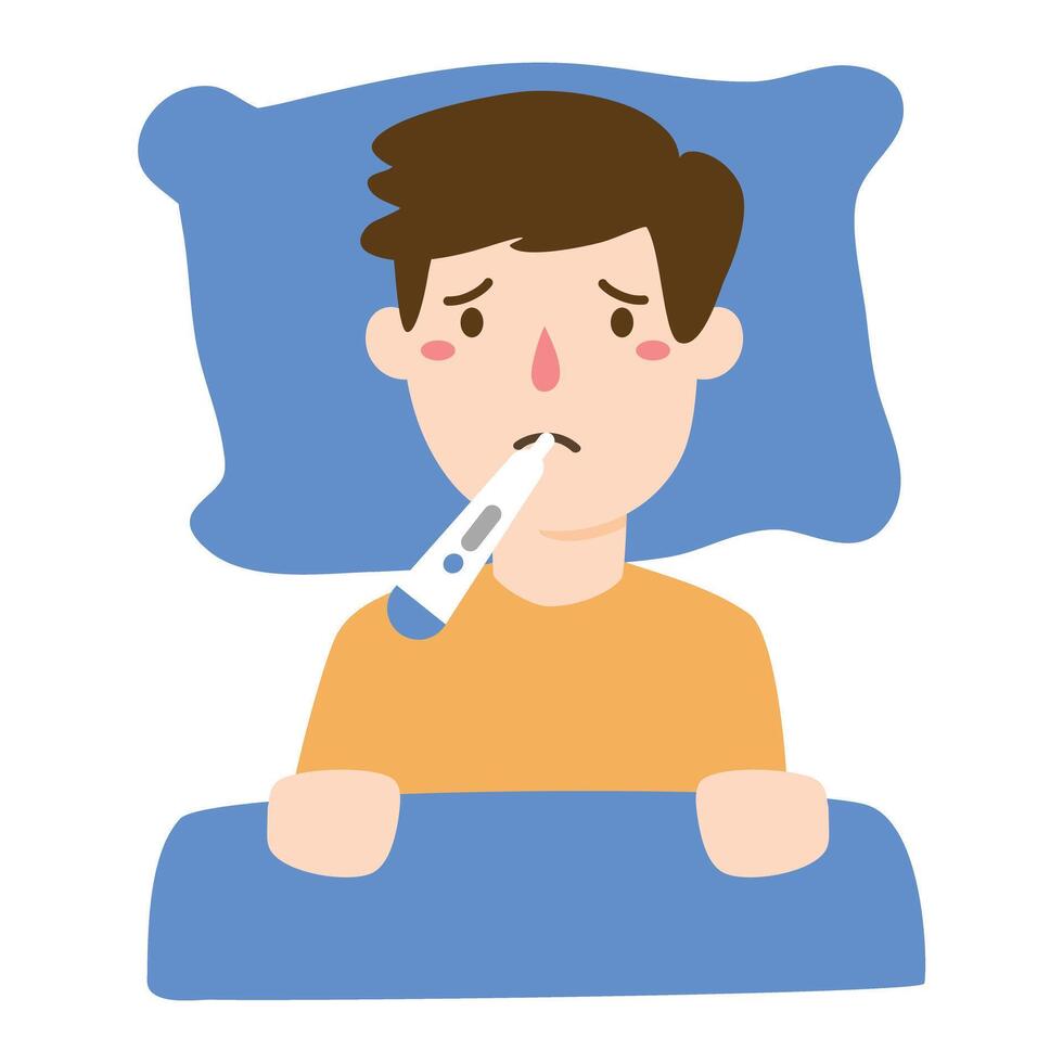 Sick Boy with Fever Symptom vector