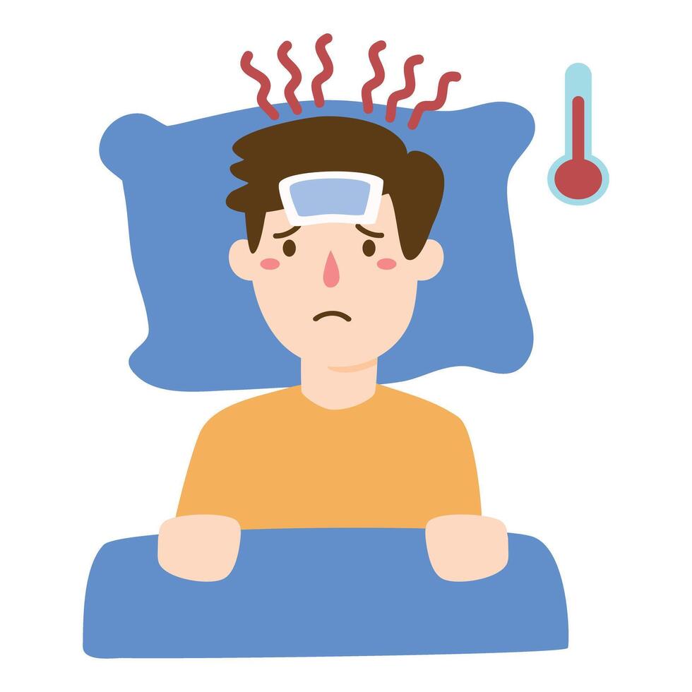 Kid Having Fever on Bed illustration vector