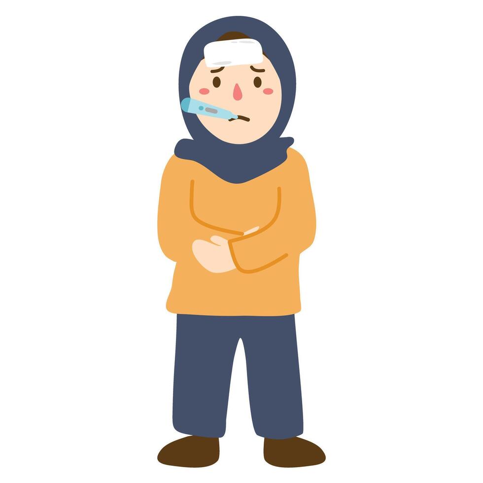 Young Girl with a Fever illustration vector