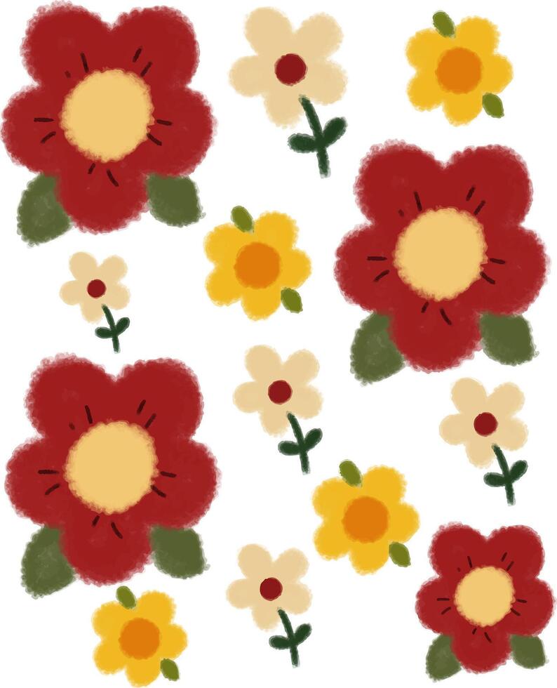 a bunch of red and yellow flowers on a white background vector