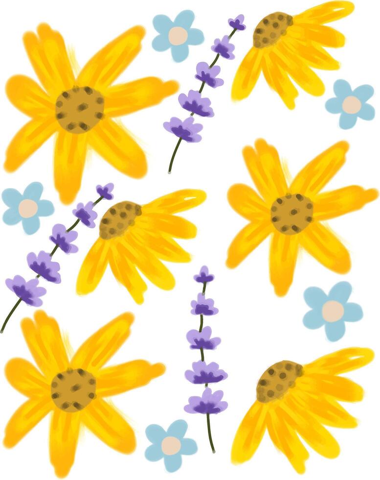 yellow flowers and lavender on a white background vector