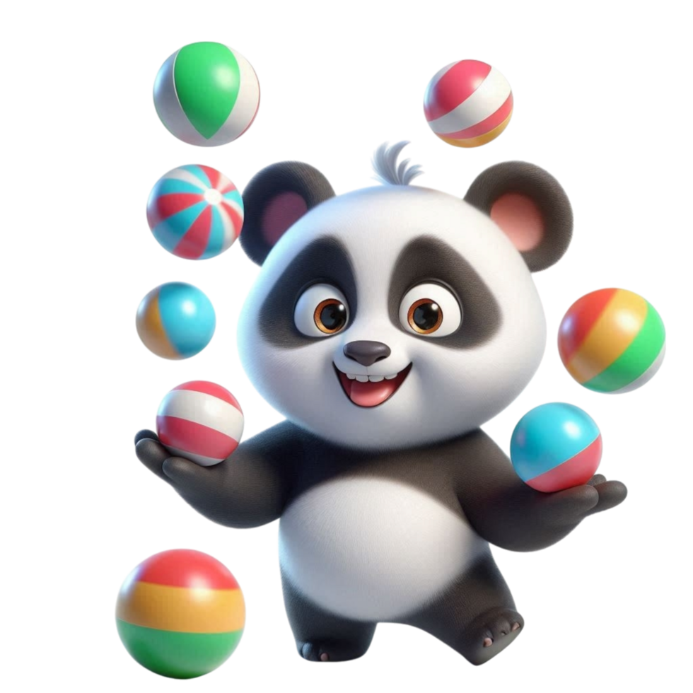 A charming panda juggling balls with a joyful expression. png