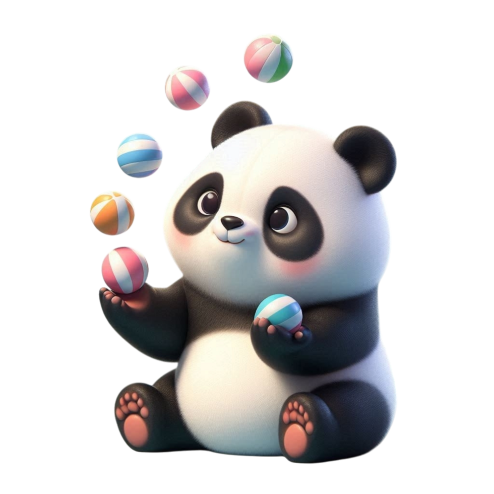 panda bear playing with balls on transparent background png