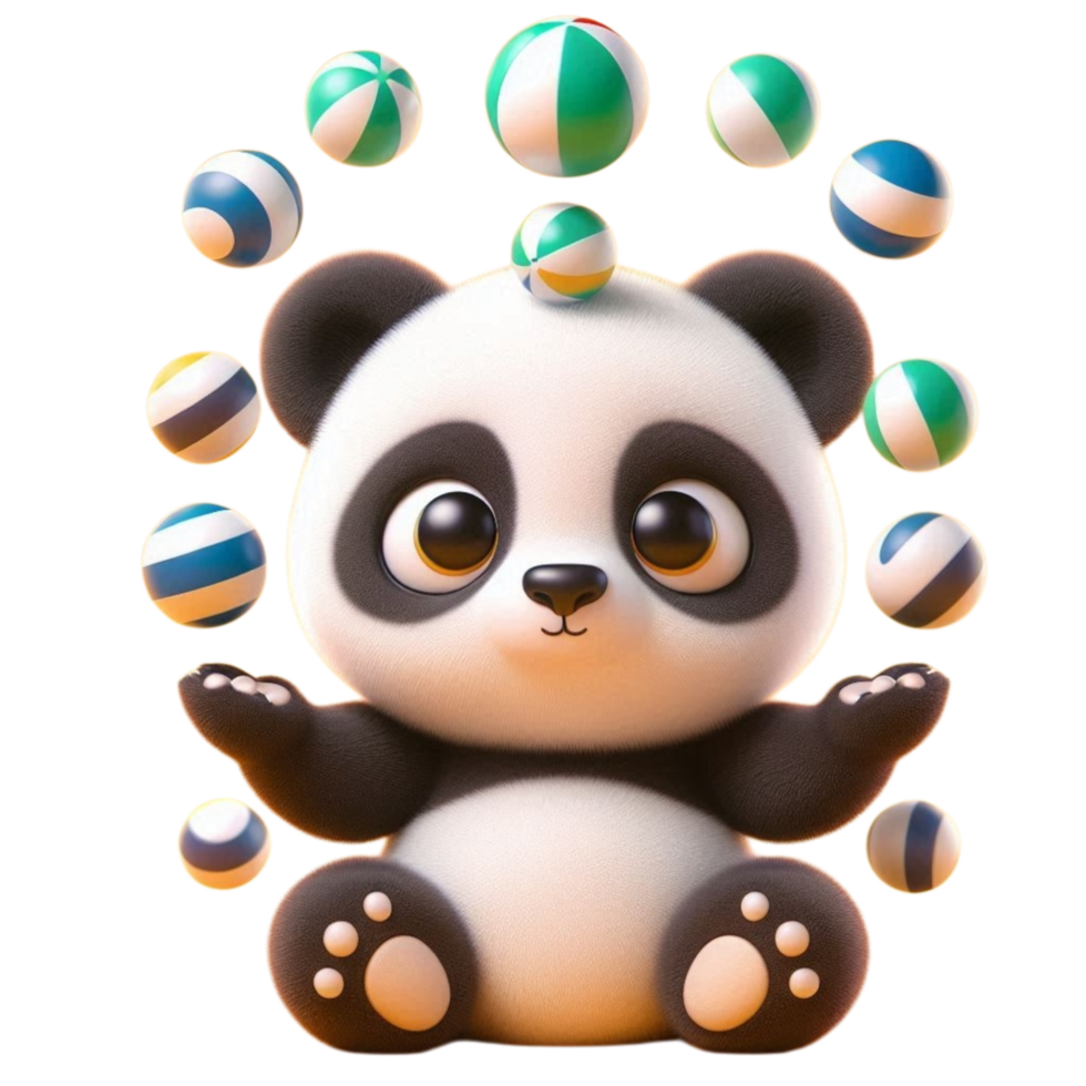 panda bear with balls on transparent background png