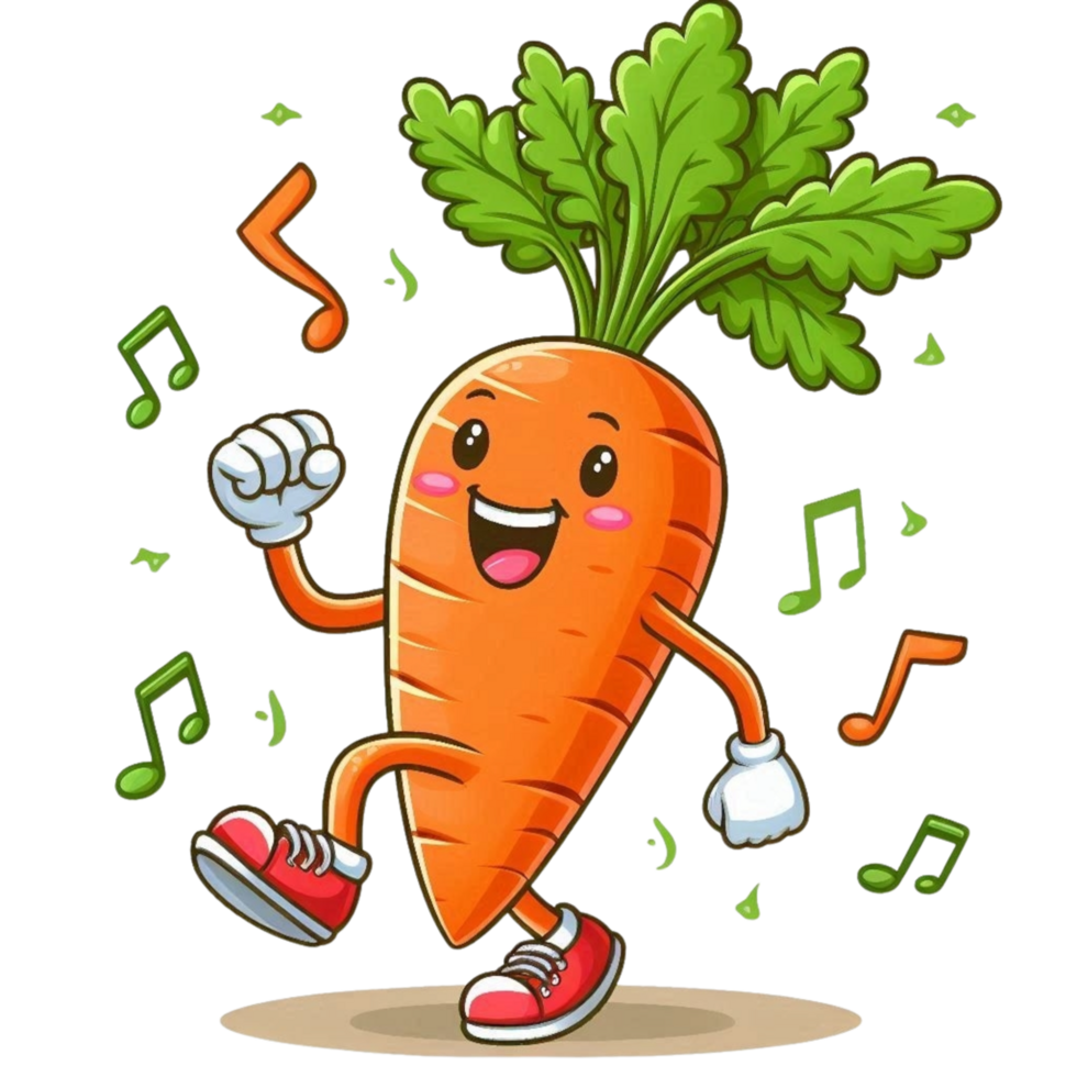 A cheerful carrot character raising its arms in excitement, perfect for food campaigns. png