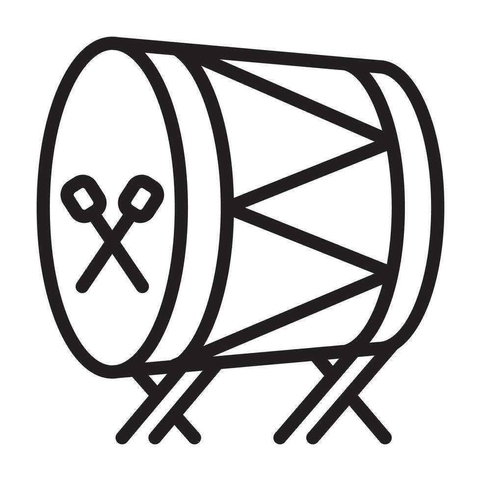 Outline icon of traditional Bedug drum with drumsticks, symbolizing Eid Mubarak and Idul Fitri celebrations. Perfect for Islamic festival and cultural design projects. vector