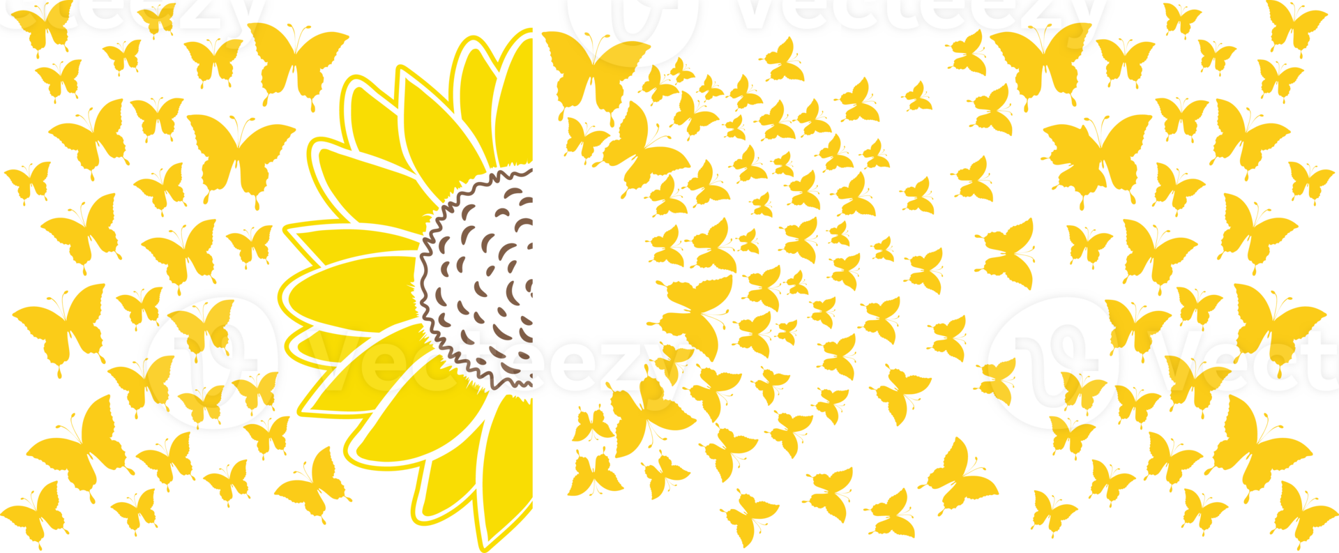 A sunflower surrounded by butterflies png