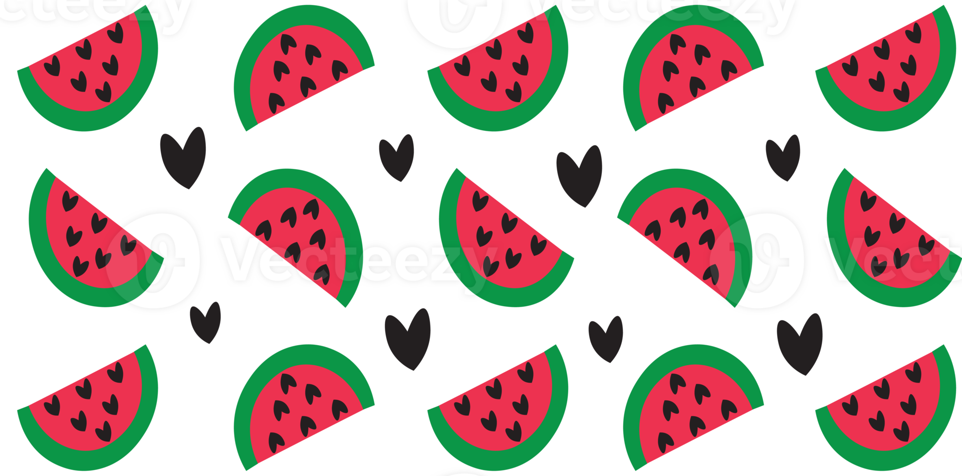 Watermelon slice pattern with hearts and watermelon slices png