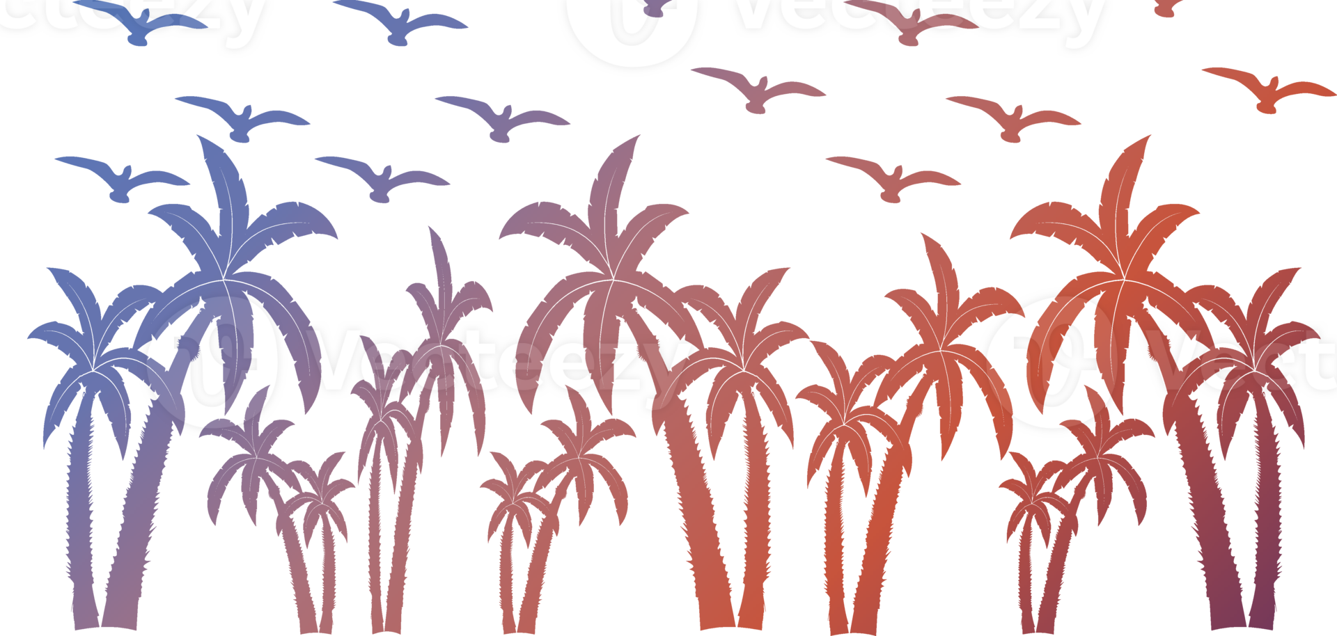 A group of palm trees with birds flying in the background png