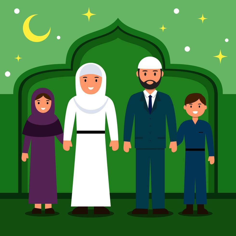 Muslim Family at Mosque vector