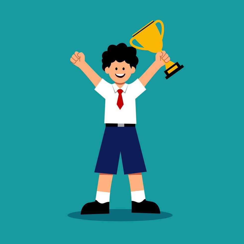 Victorious Schoolboy with Trophy vector