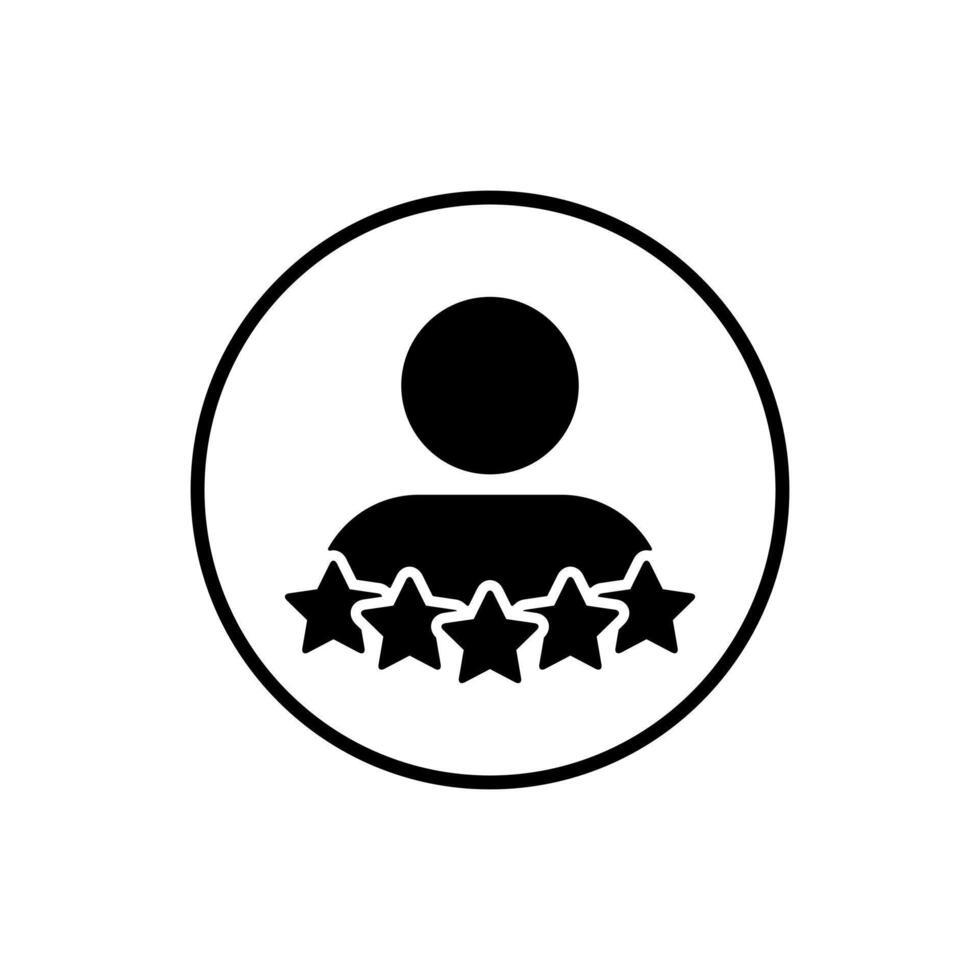 Person rating icon on circle line. Worker reputation with five star sign symbol vector
