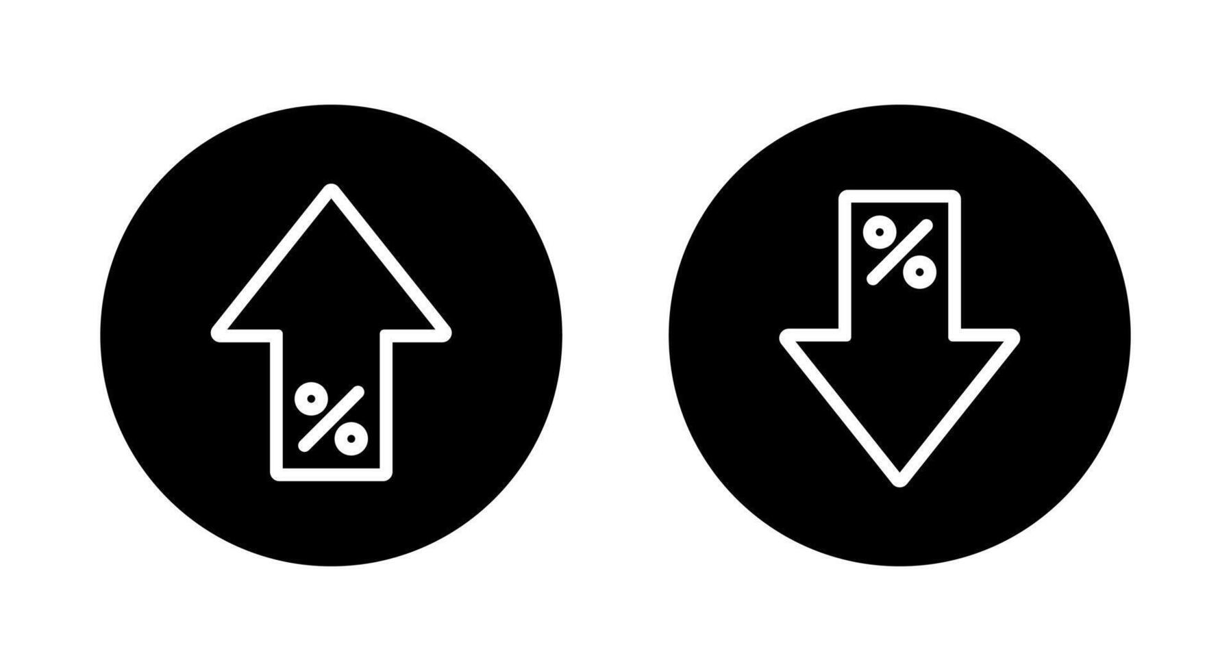 Up and down percent outline icon on black circle. Lower and higher arrow sign symbol vector