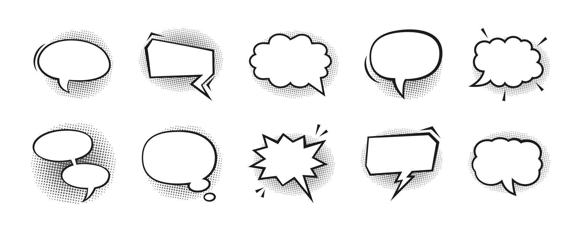Comic Speech Bubble Set with Halftone Effect in Black and White vector
