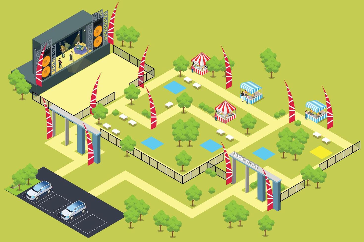 Illustration of Concert Music Festival Summer Isometric Map in a Park vector