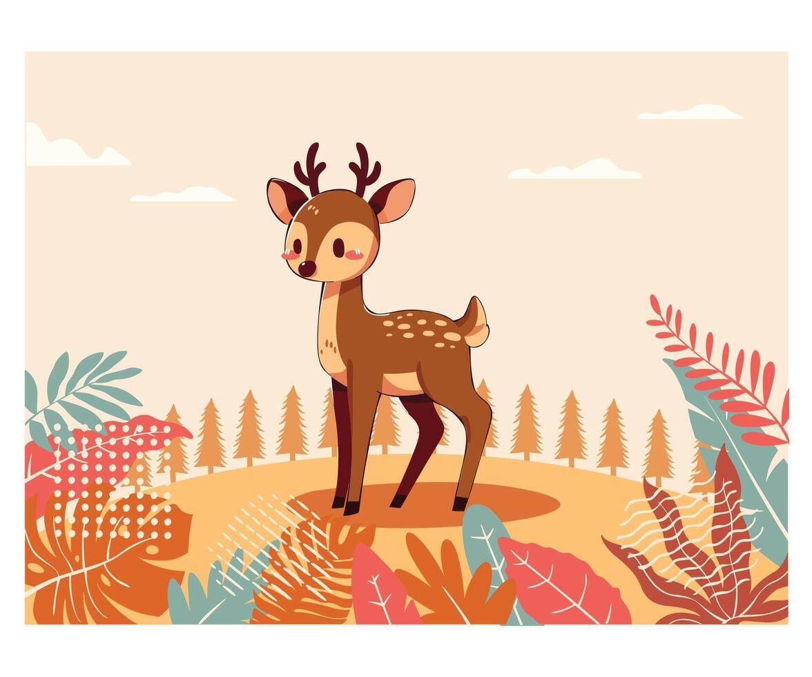 Illustration of a Fawn Surrounded by Colorful Foliage vector