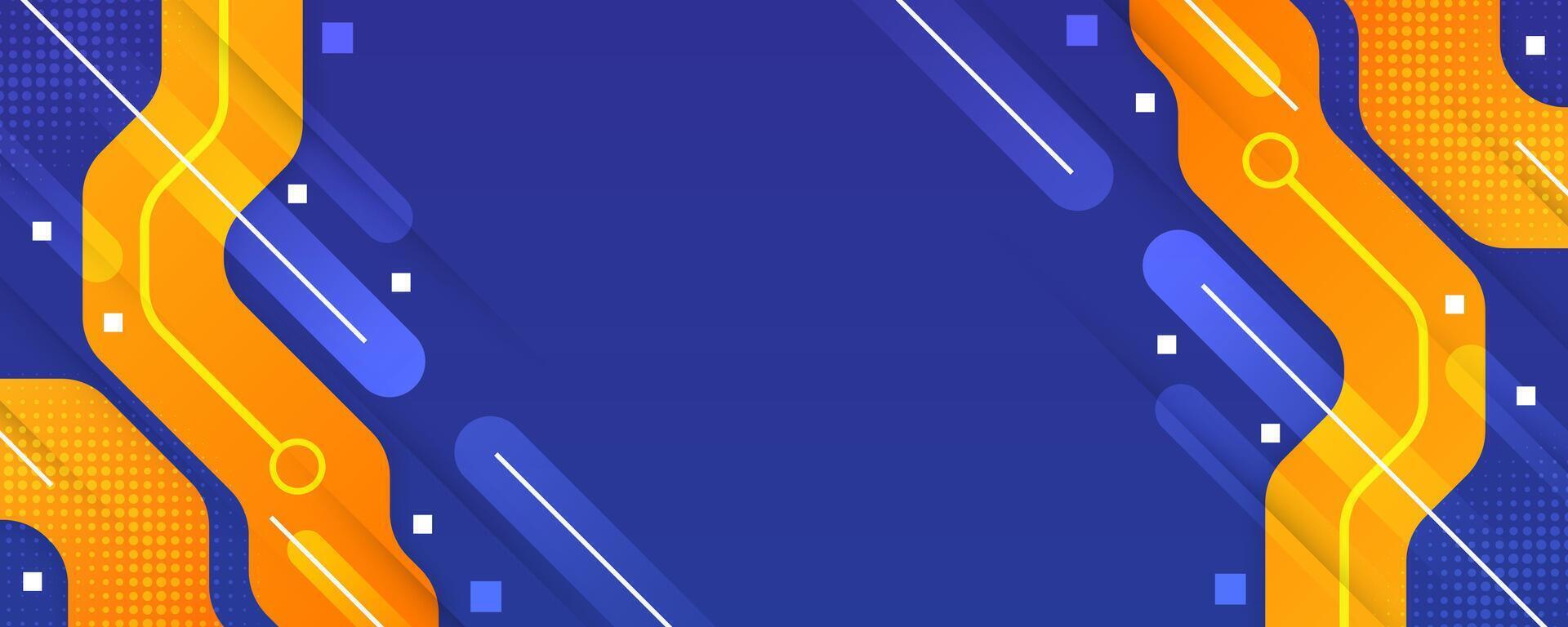 Abstract Geometric Background Design with Orange Dynamic Lines on Blue Background in Modern Technology Concept vector