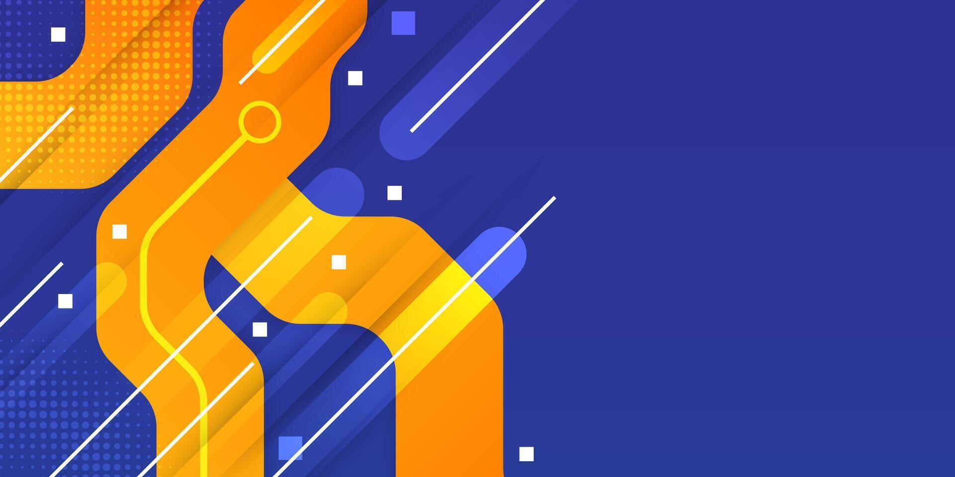 Abstract Geometric Background Design with Orange Dynamic Lines on Blue Background vector