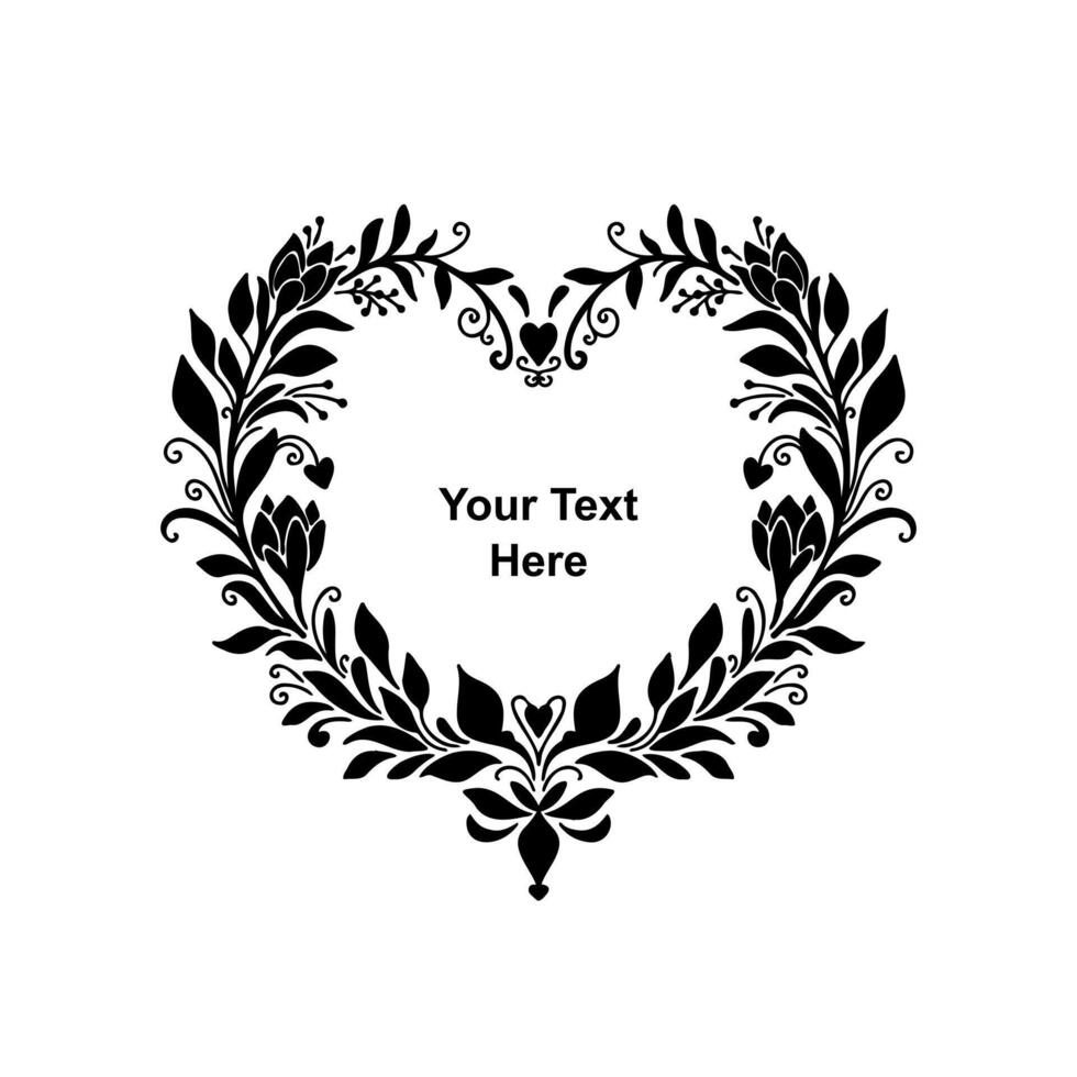 Decorative heart-shaped floral wreath with black leaves and hearts for artistic design vector