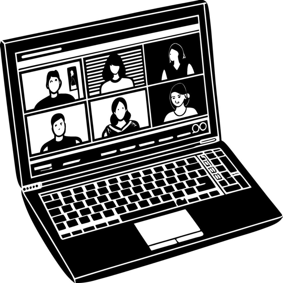 Laptop showing on meeting icon on white backgeound vector
