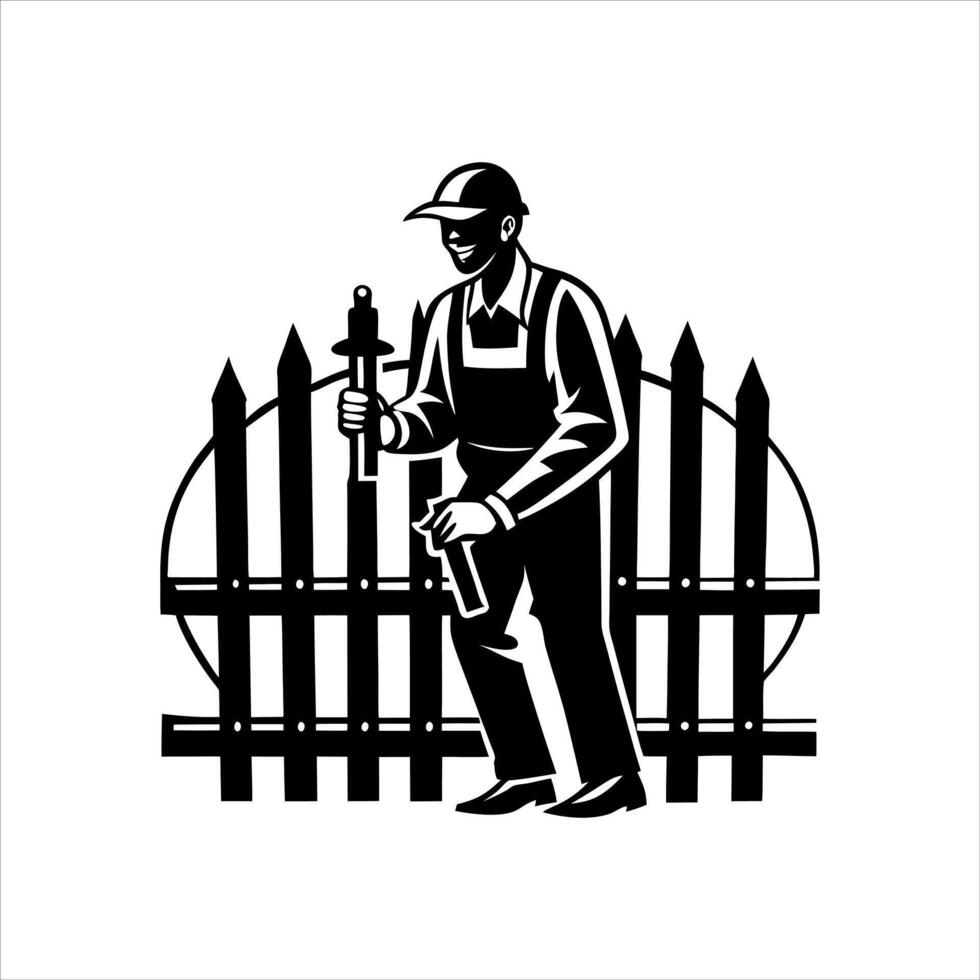 Fence Installer Illustration on White Background vector