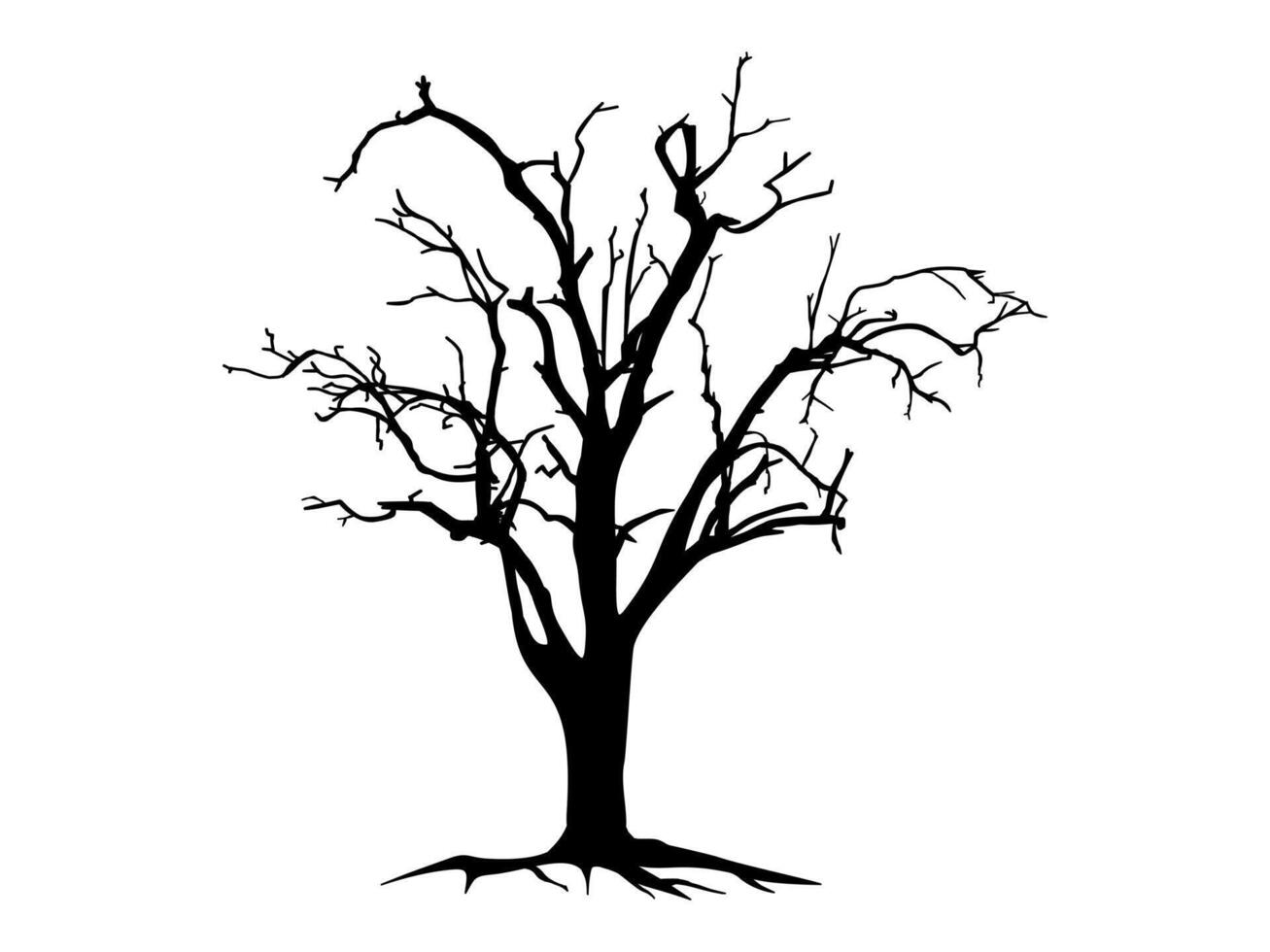 Black Branch Tree or Naked trees and root silhouettes in nature. Hand drawn isolated illustrations. vector