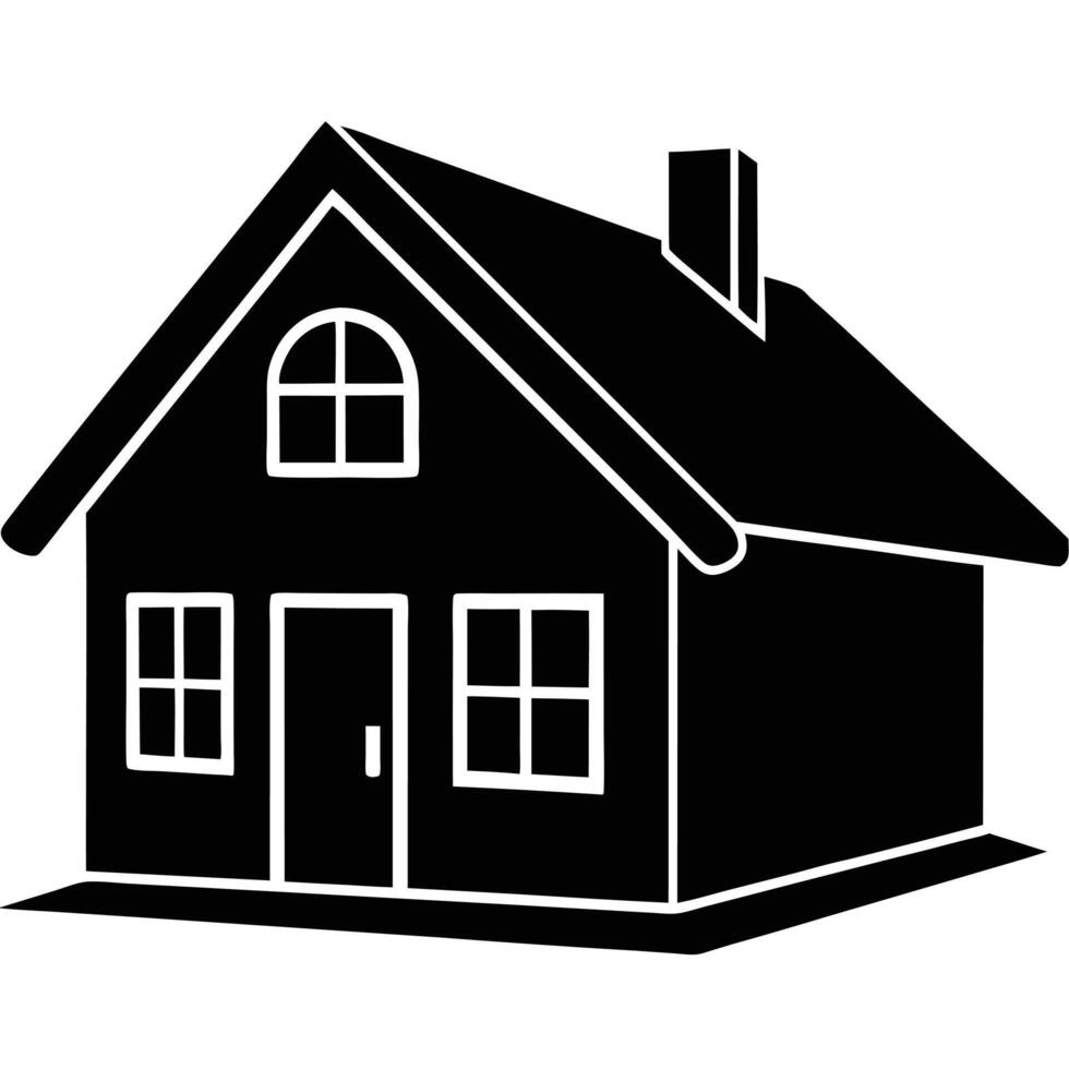 A classic, black silhouette of a charming two-story house, perfect for representing homeownership, real estate, or family values. vector