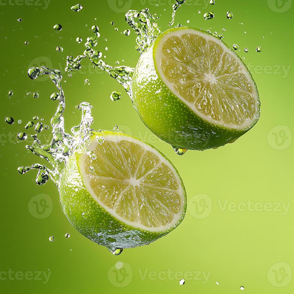 Fresh Lime with Water Droplets, Realistic Macro Advertising Shot photo