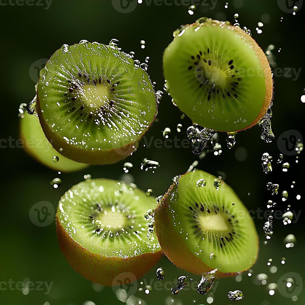 Fresh Kiwi Slices with Water Droplets for Advertising photo