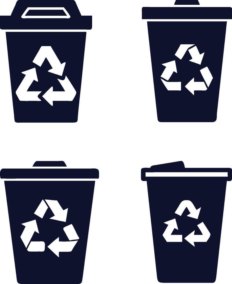 Trash Bin with Recycling Symbol Icons vector