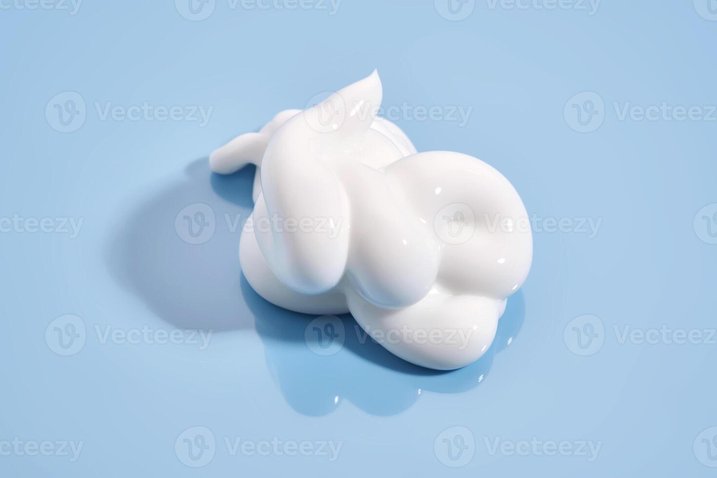 The texture of white cream on a blue background. photo