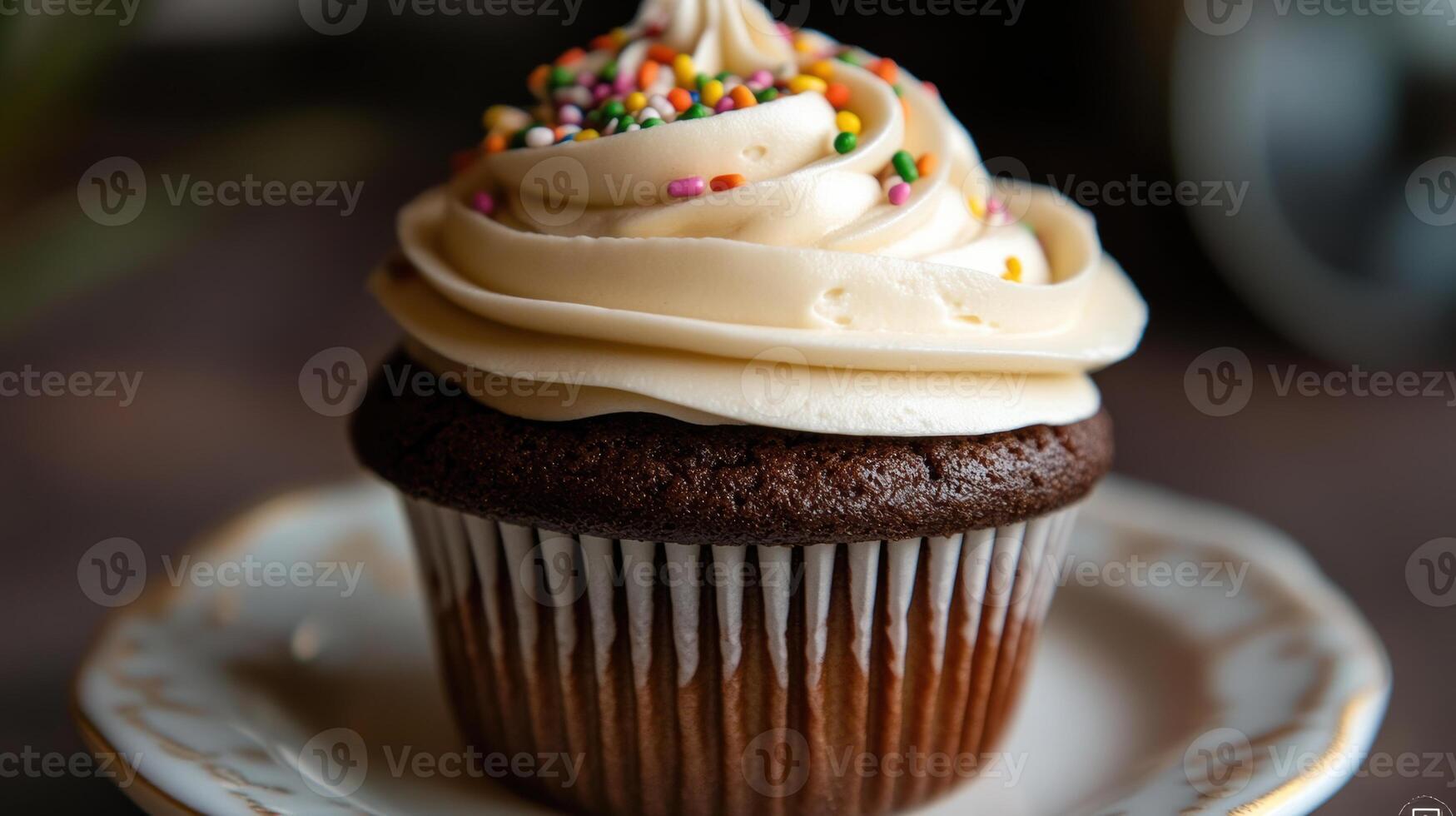 A cupcake with frosting and sprinkles on top photo
