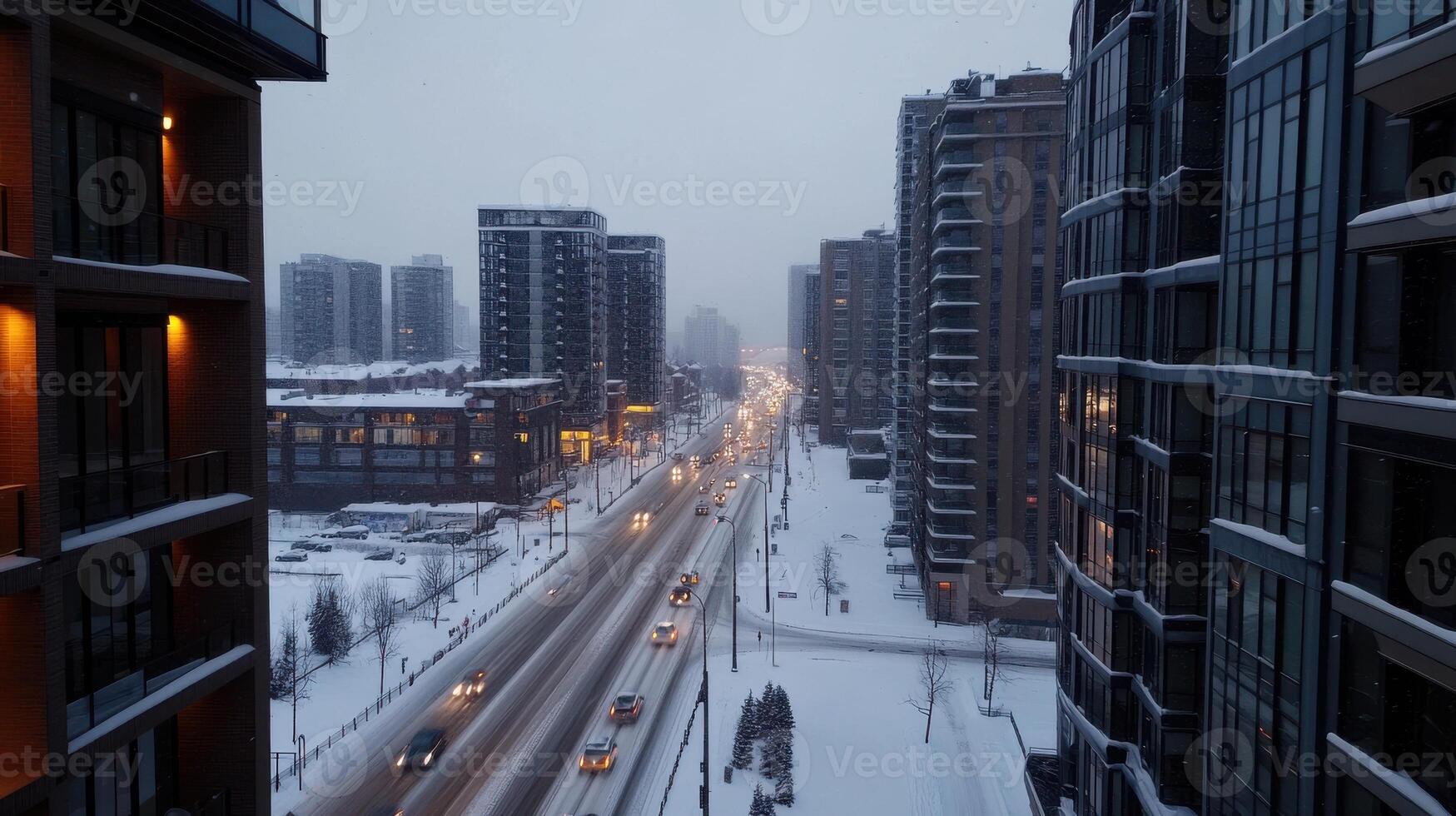 A city street is covered in snow photo