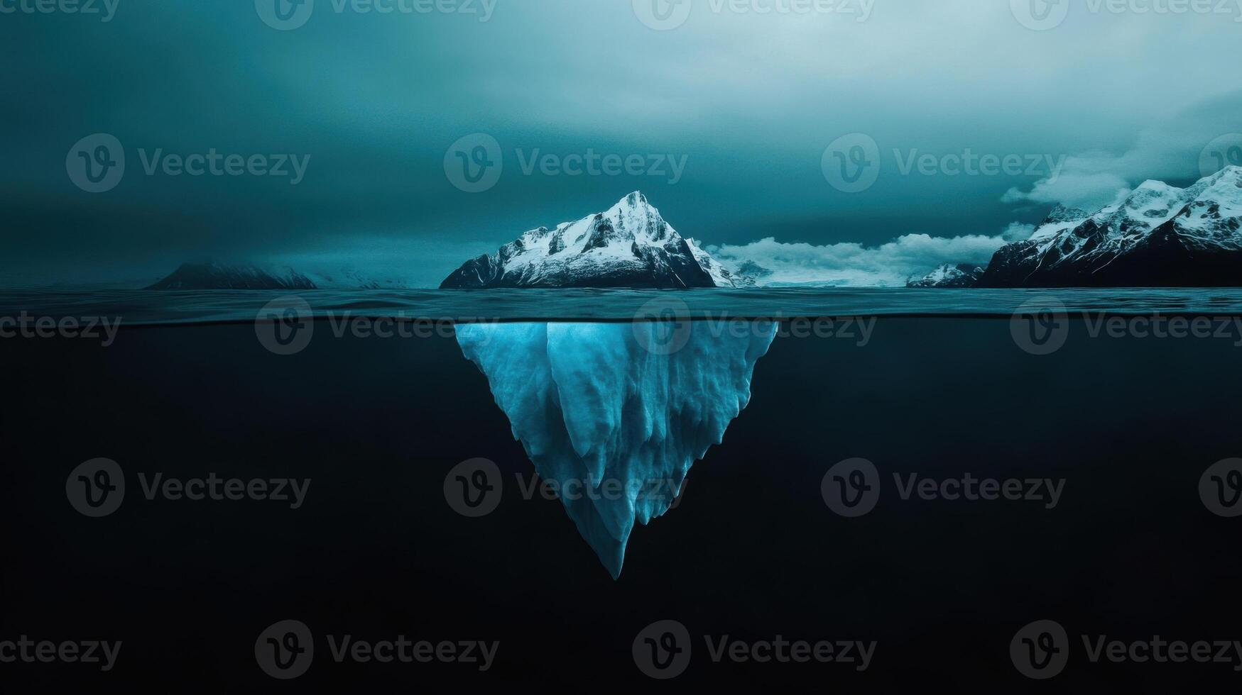 stunning iceberg partially submerged in dark water, showcasing its majestic form photo