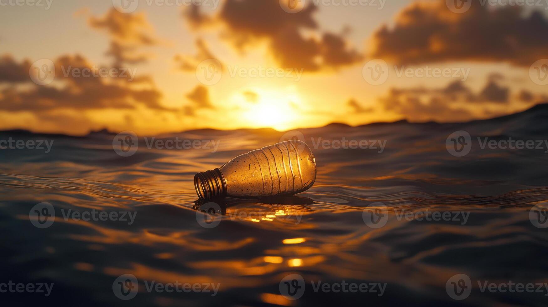 A light bulb floating in the ocean at sunset photo
