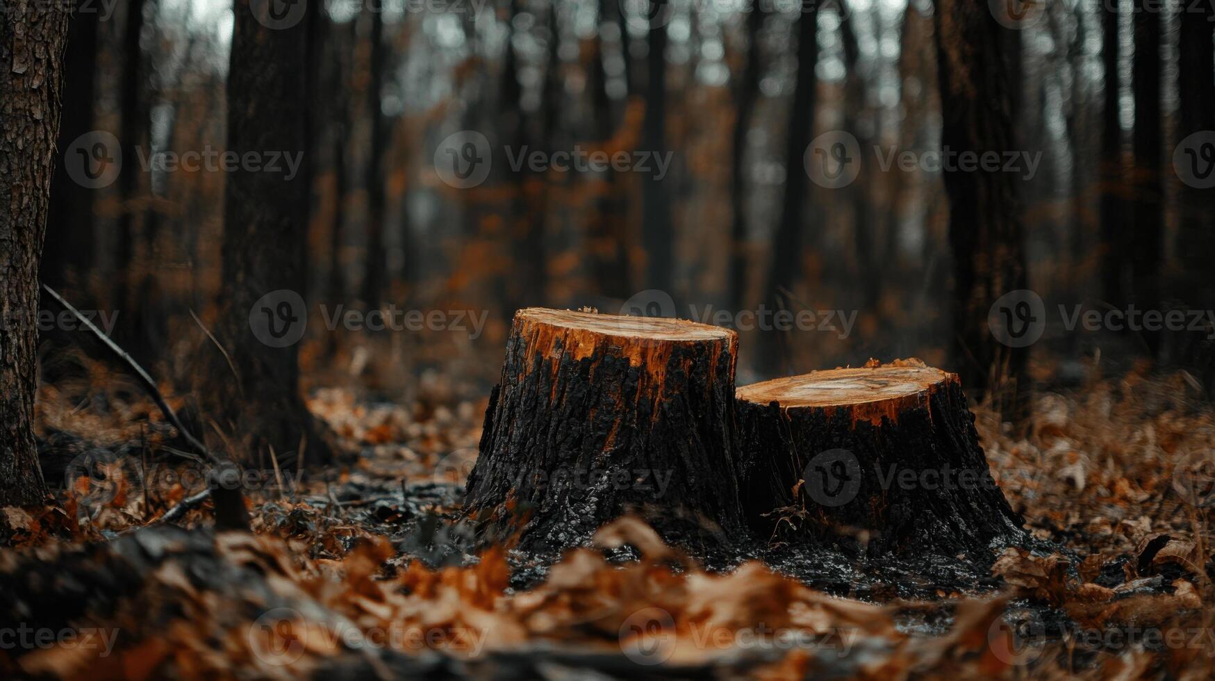forest with stumps and charred trees, showcasing nature resilience photo