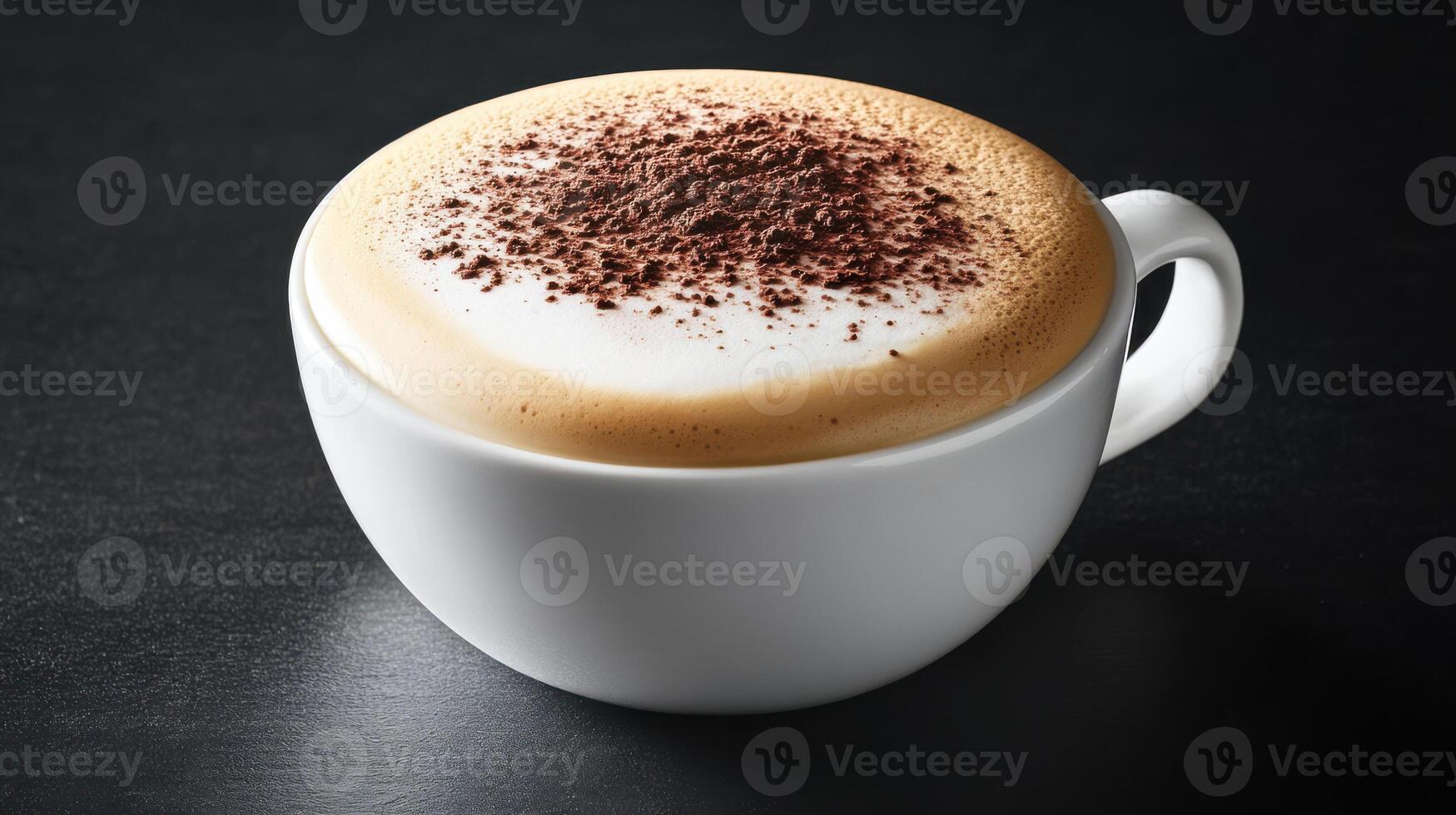 A cappuccino with a white cup on a black table photo