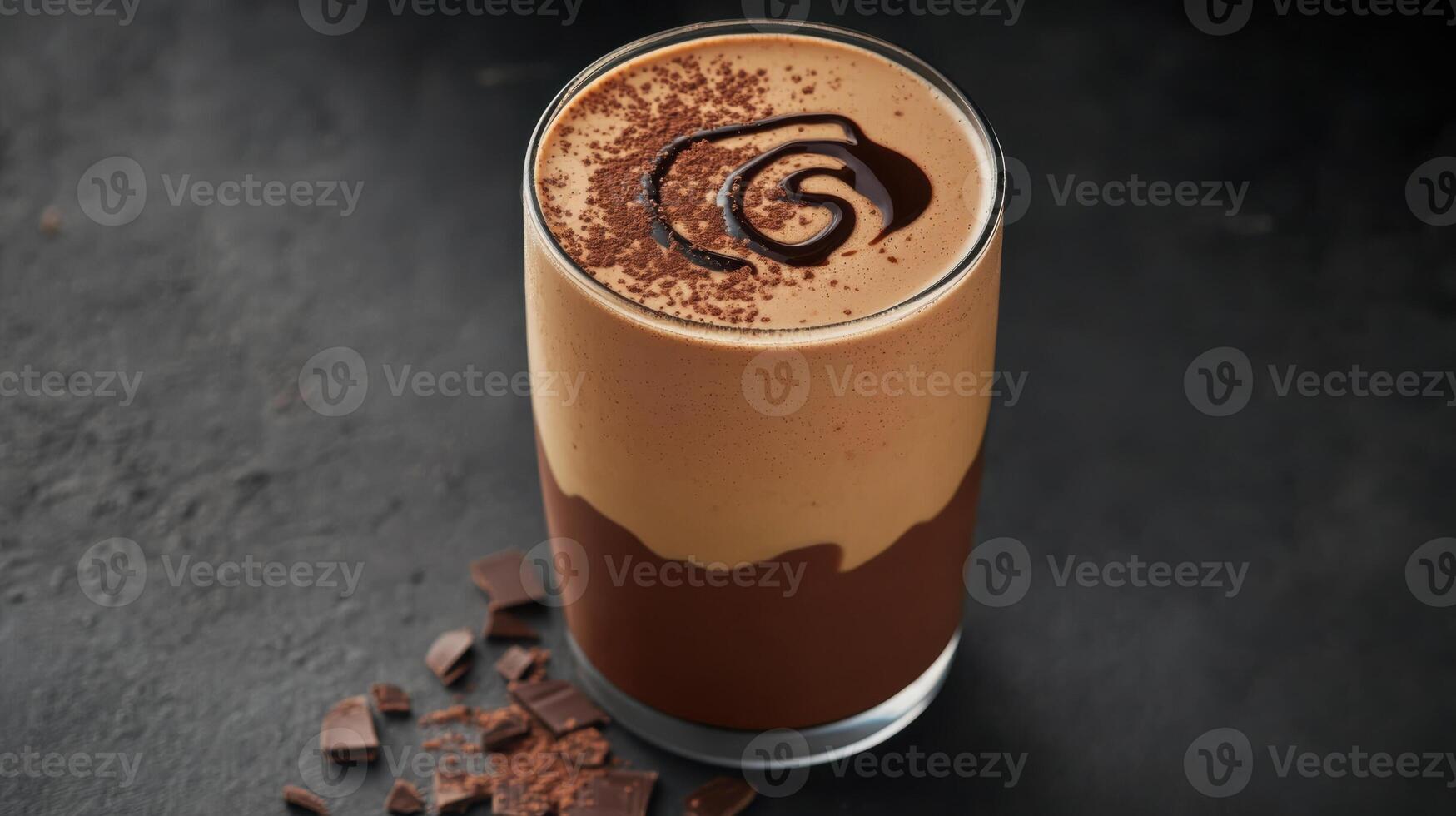 frothy glass of freshly made chocolate milk with rich texture and cocoa swirl photo