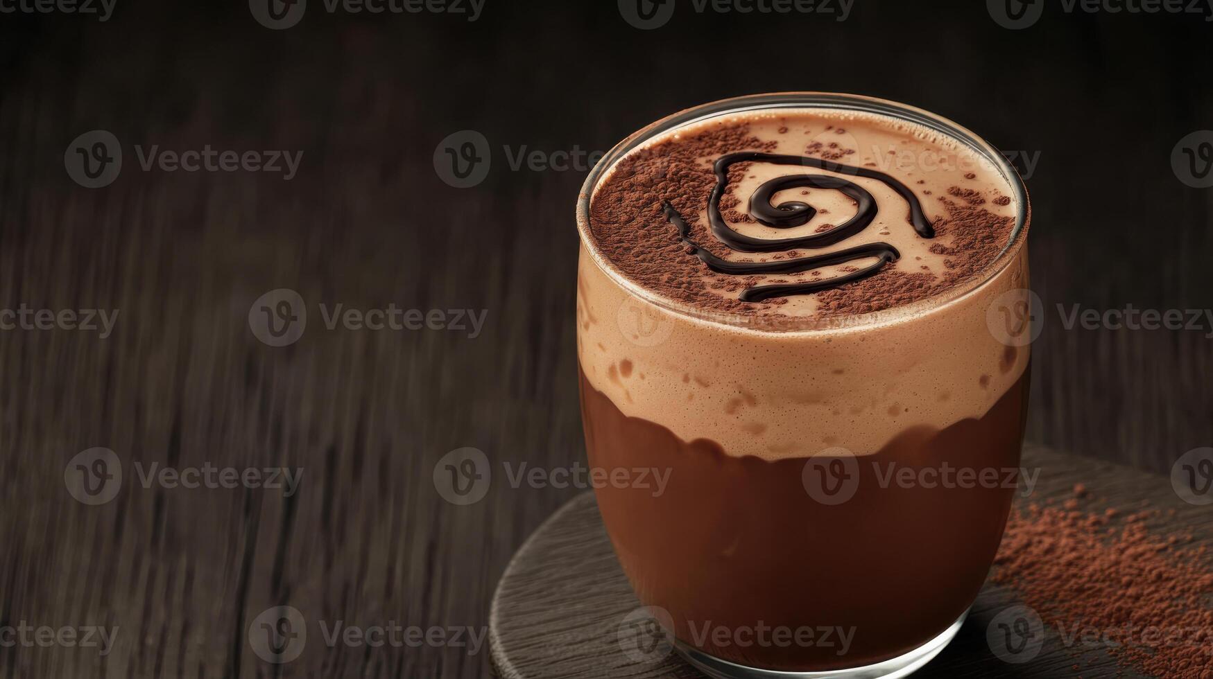A chocolate drink with a swirl on top photo