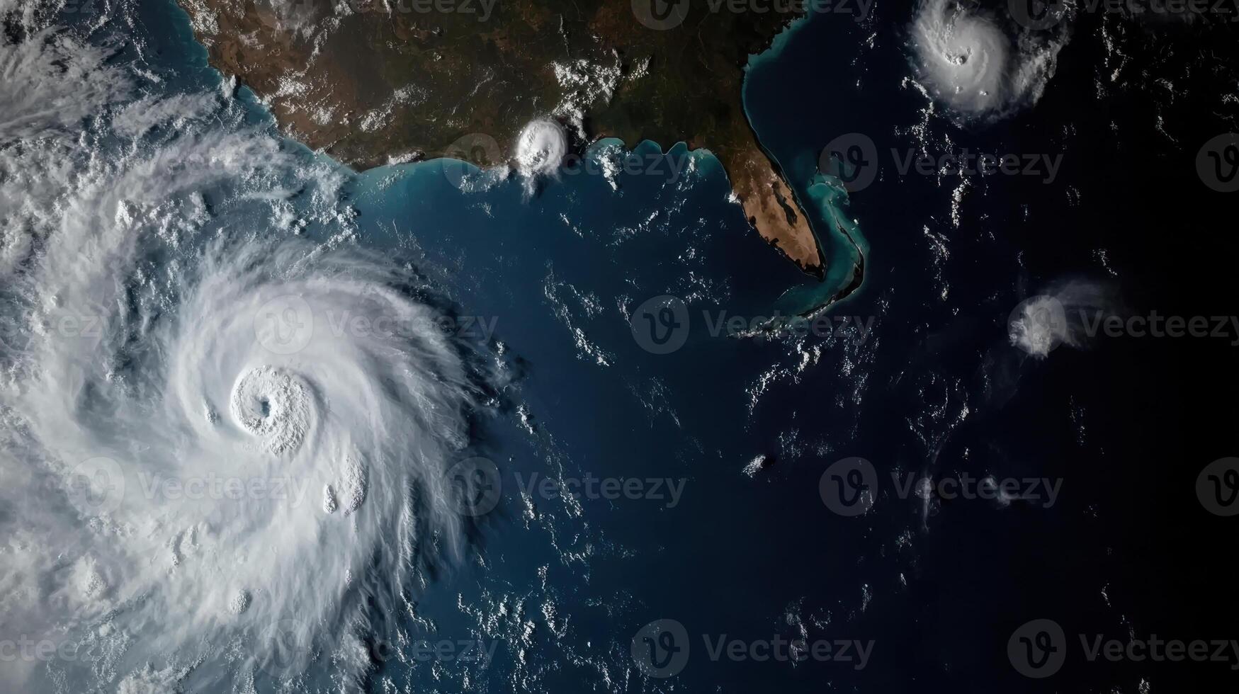 gigantic hurricane forming over ocean, showcasing powerful winds and swirling clouds photo
