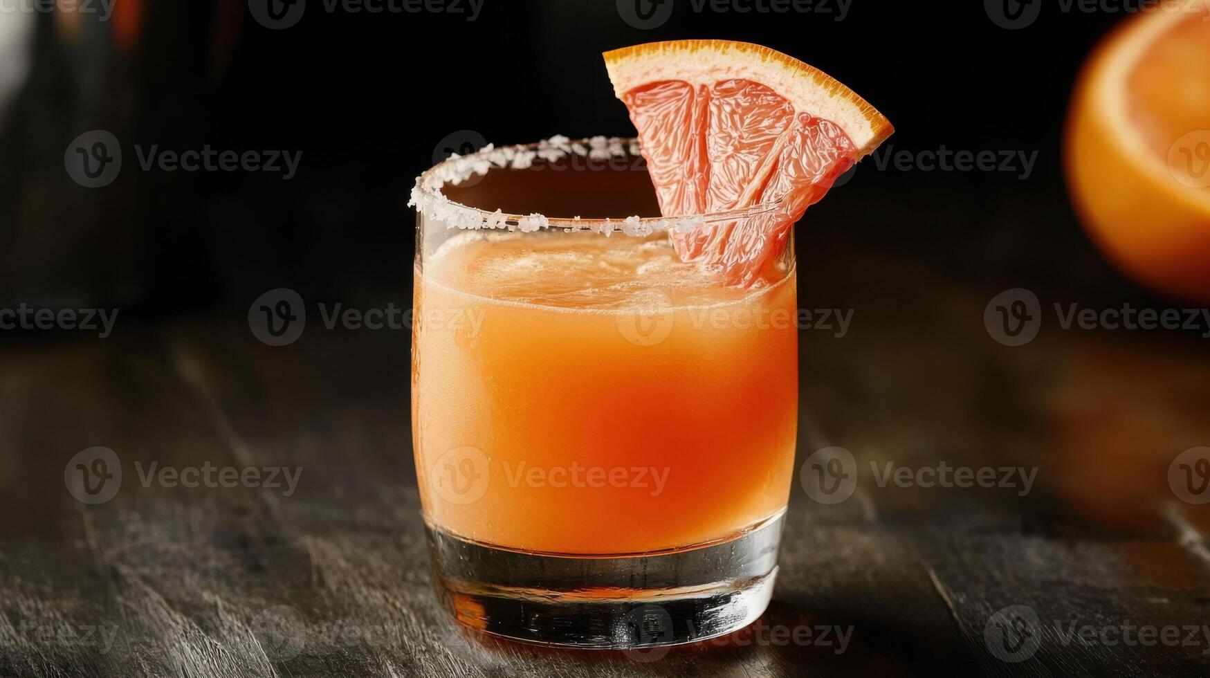A glass of orange juice with a slice of grapefruit photo
