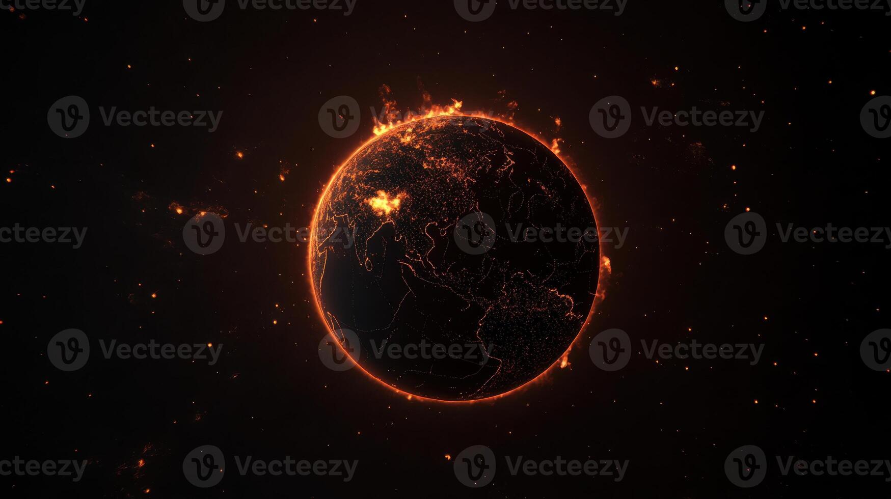 glowing Earth surrounded by fiery elements, symbolizing climate change photo