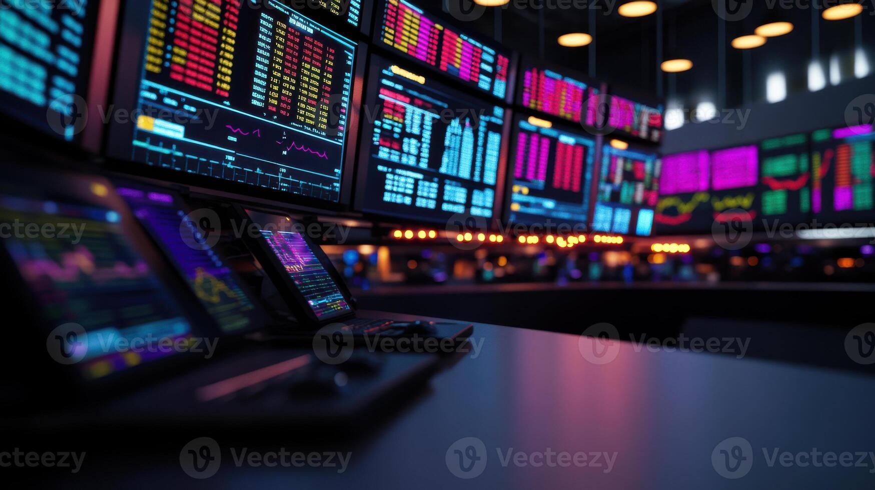 Stock market trading screen with multiple screens photo
